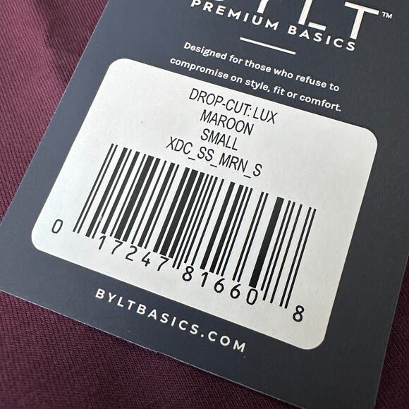 BYLT Drop-Cut Lux T-Shirt Mens Small Maroon Cotton Stretch Short Sleeve New - Picture 5 of 10